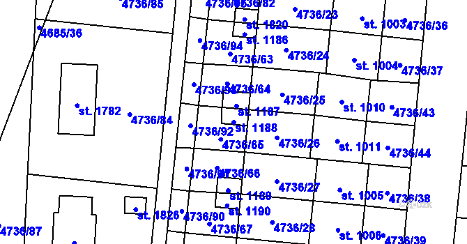 Parcela st. 1188 v KÚ Hrušovany nad Jevišovkou, Katastrální mapa
