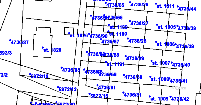 Parcela st. 4736/68 v KÚ Hrušovany nad Jevišovkou, Katastrální mapa