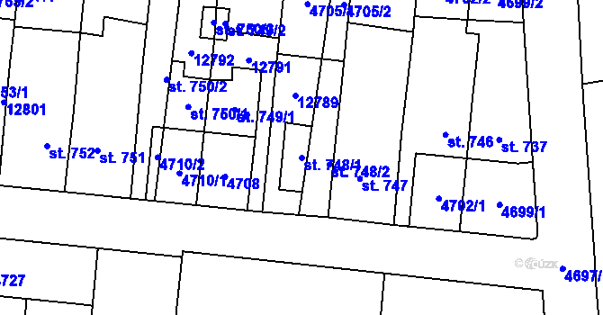 Parcela st. 748/1 v KÚ Hrušovany nad Jevišovkou, Katastrální mapa