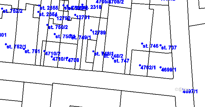 Parcela st. 748/2 v KÚ Hrušovany nad Jevišovkou, Katastrální mapa
