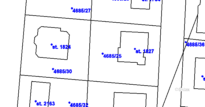 Parcela st. 4685/25 v KÚ Hrušovany nad Jevišovkou, Katastrální mapa