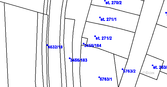 Parcela st. 3456/184 v KÚ Hrušovany nad Jevišovkou, Katastrální mapa