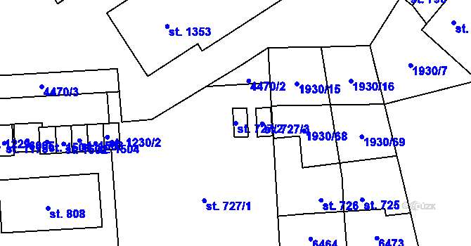 Parcela st. 727/2 v KÚ Hrušovany nad Jevišovkou, Katastrální mapa