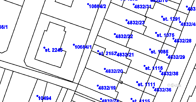 Parcela st. 2152 v KÚ Hrušovany nad Jevišovkou, Katastrální mapa