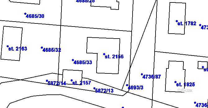 Parcela st. 2156 v KÚ Hrušovany nad Jevišovkou, Katastrální mapa