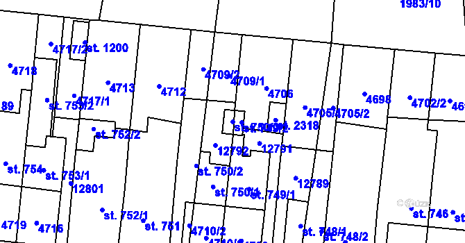 Parcela st. 750/3 v KÚ Hrušovany nad Jevišovkou, Katastrální mapa