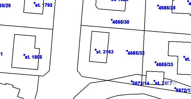 Parcela st. 2163 v KÚ Hrušovany nad Jevišovkou, Katastrální mapa