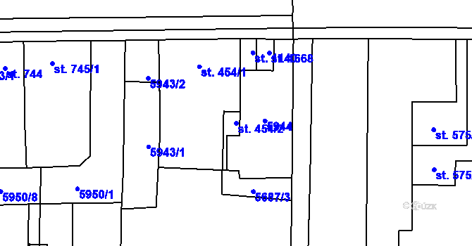 Parcela st. 454/2 v KÚ Hrušovany nad Jevišovkou, Katastrální mapa