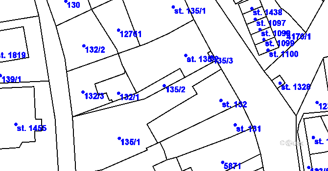 Parcela st. 135/2 v KÚ Hrušovany nad Jevišovkou, Katastrální mapa