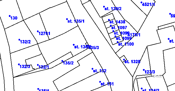 Parcela st. 135/3 v KÚ Hrušovany nad Jevišovkou, Katastrální mapa