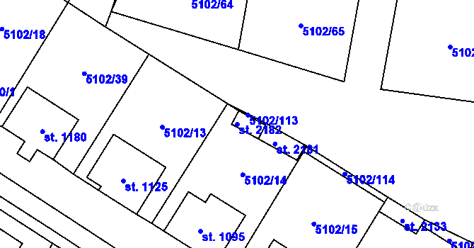 Parcela st. 2182 v KÚ Hrušovany nad Jevišovkou, Katastrální mapa