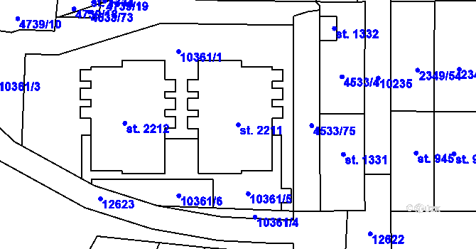 Parcela st. 2211 v KÚ Hrušovany nad Jevišovkou, Katastrální mapa