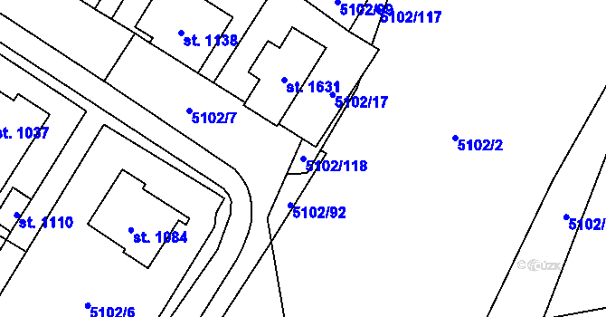 Parcela st. 5102/118 v KÚ Hrušovany nad Jevišovkou, Katastrální mapa