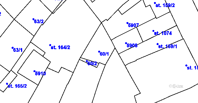 Parcela st. 60/1 v KÚ Hrušovany nad Jevišovkou, Katastrální mapa