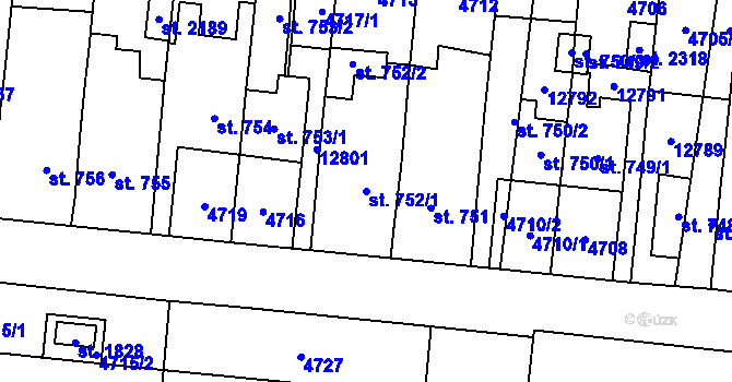 Parcela st. 752/1 v KÚ Hrušovany nad Jevišovkou, Katastrální mapa