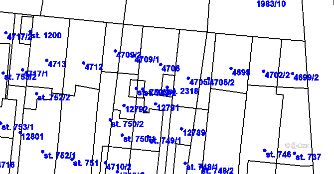 Parcela st. 2318 v KÚ Hrušovany nad Jevišovkou, Katastrální mapa