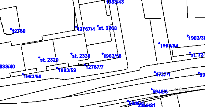 Parcela st. 1983/58 v KÚ Hrušovany nad Jevišovkou, Katastrální mapa
