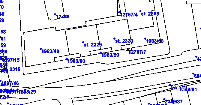 Parcela st. 1983/59 v KÚ Hrušovany nad Jevišovkou, Katastrální mapa