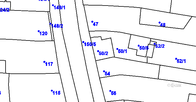 Parcela st. 50/2 v KÚ Hrušovany u Brna, Katastrální mapa
