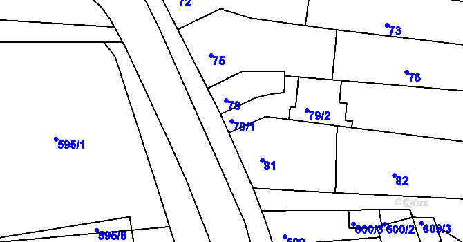 Parcela st. 79/1 v KÚ Hrušovany u Brna, Katastrální mapa