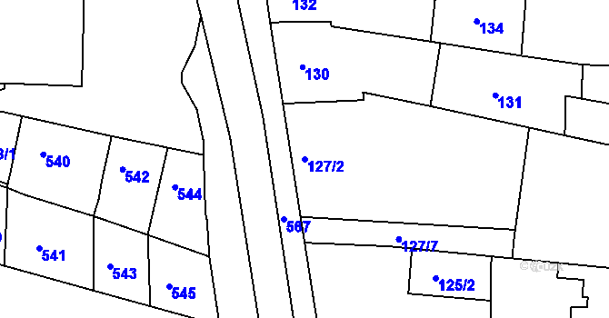 Parcela st. 127/2 v KÚ Hrušovany u Brna, Katastrální mapa