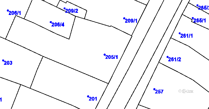 Parcela st. 205/1 v KÚ Hrušovany u Brna, Katastrální mapa