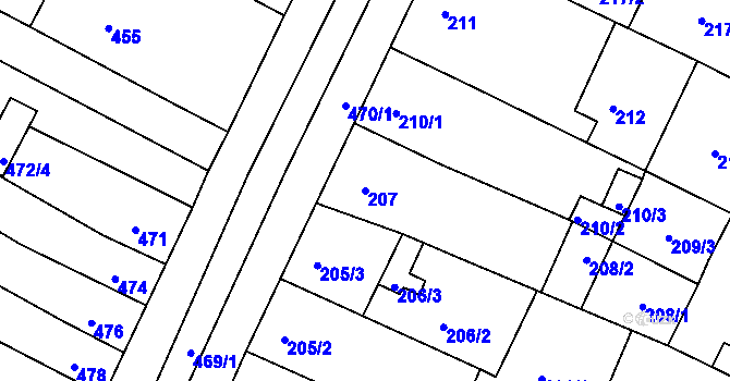 Parcela st. 207 v KÚ Hrušovany u Brna, Katastrální mapa