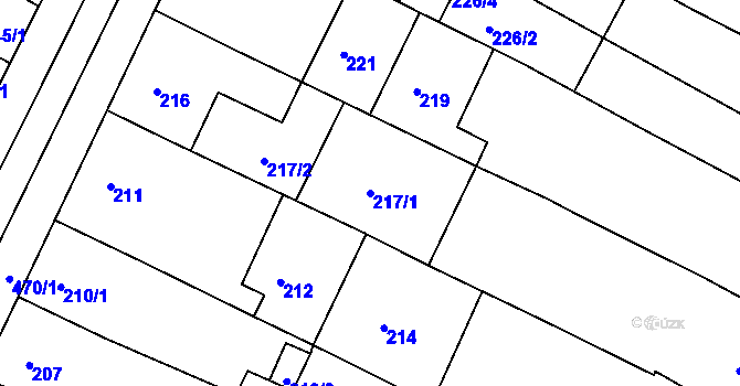Parcela st. 217/1 v KÚ Hrušovany u Brna, Katastrální mapa