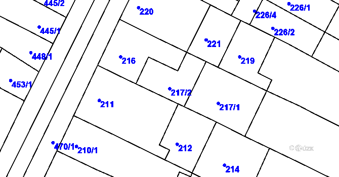 Parcela st. 217/2 v KÚ Hrušovany u Brna, Katastrální mapa