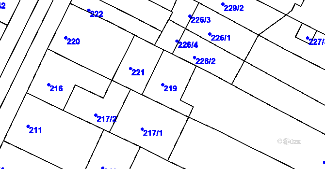 Parcela st. 219 v KÚ Hrušovany u Brna, Katastrální mapa