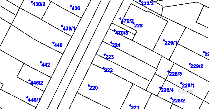 Parcela st. 223 v KÚ Hrušovany u Brna, Katastrální mapa