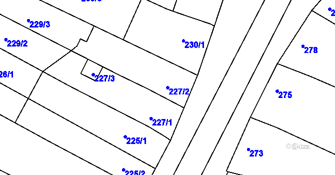Parcela st. 227/2 v KÚ Hrušovany u Brna, Katastrální mapa