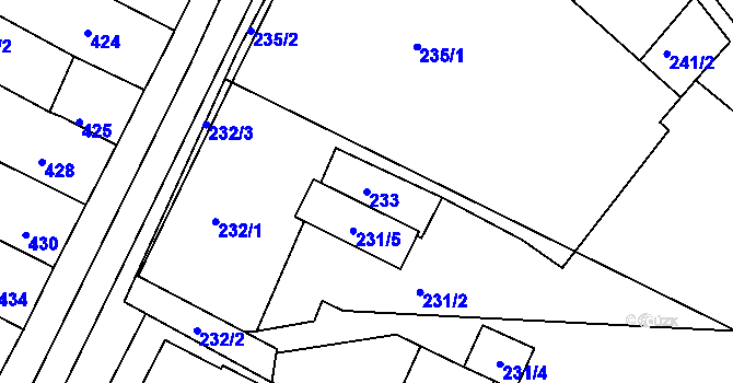 Parcela st. 233 v KÚ Hrušovany u Brna, Katastrální mapa