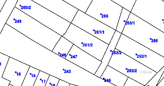 Parcela st. 251/2 v KÚ Hrušovany u Brna, Katastrální mapa