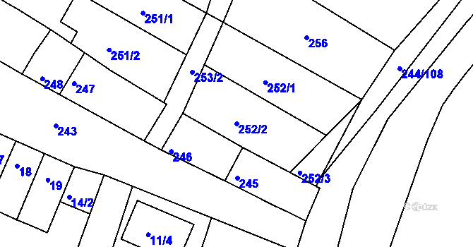 Parcela st. 252/2 v KÚ Hrušovany u Brna, Katastrální mapa