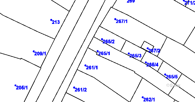 Parcela st. 265/1 v KÚ Hrušovany u Brna, Katastrální mapa