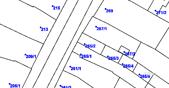 Parcela st. 265/2 v KÚ Hrušovany u Brna, Katastrální mapa