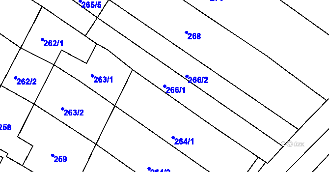 Parcela st. 266/1 v KÚ Hrušovany u Brna, Katastrální mapa