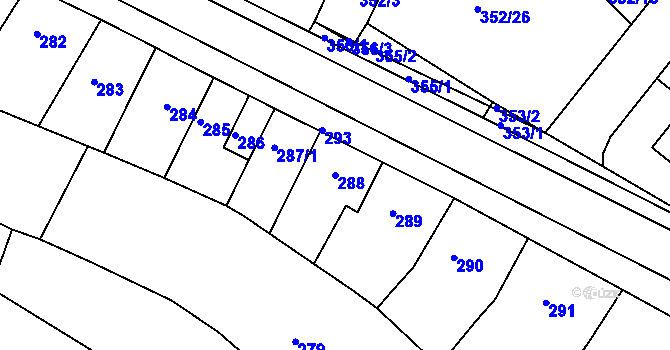 Parcela st. 288 v KÚ Hrušovany u Brna, Katastrální mapa