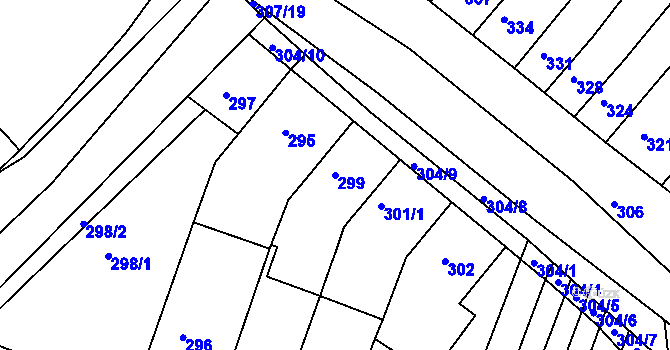 Parcela st. 299 v KÚ Hrušovany u Brna, Katastrální mapa
