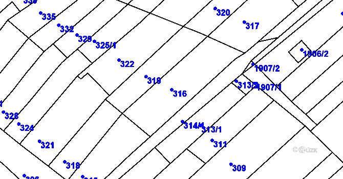 Parcela st. 316 v KÚ Hrušovany u Brna, Katastrální mapa