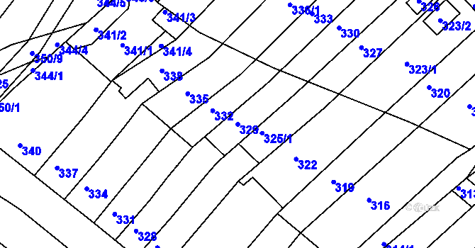 Parcela st. 329 v KÚ Hrušovany u Brna, Katastrální mapa