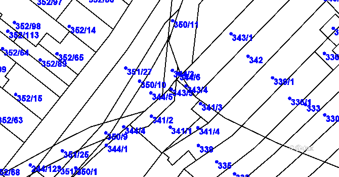Parcela st. 343/2 v KÚ Hrušovany u Brna, Katastrální mapa
