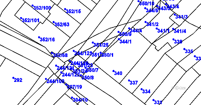 Parcela st. 350/1 v KÚ Hrušovany u Brna, Katastrální mapa