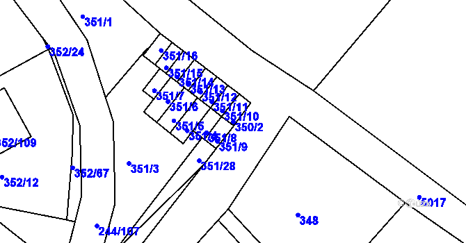 Parcela st. 350/2 v KÚ Hrušovany u Brna, Katastrální mapa