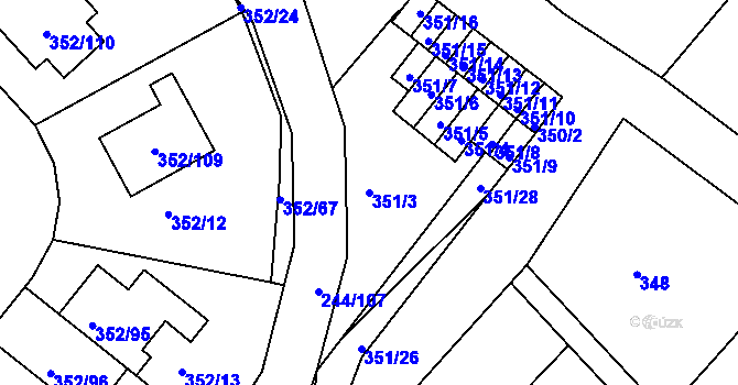 Parcela st. 351/3 v KÚ Hrušovany u Brna, Katastrální mapa