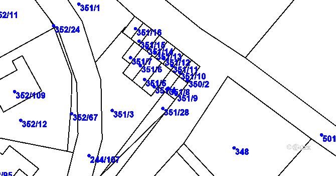 Parcela st. 351/8 v KÚ Hrušovany u Brna, Katastrální mapa