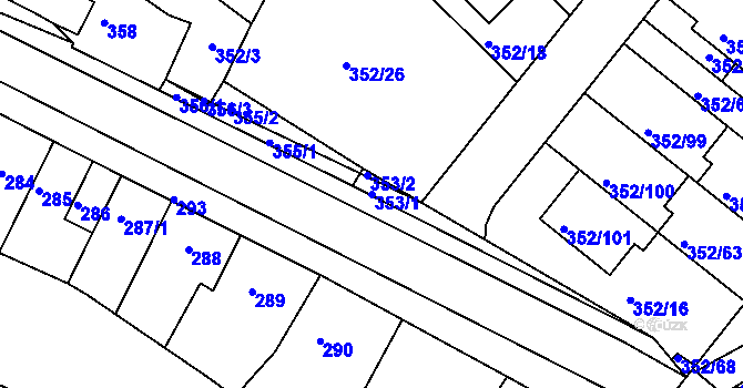 Parcela st. 353/1 v KÚ Hrušovany u Brna, Katastrální mapa