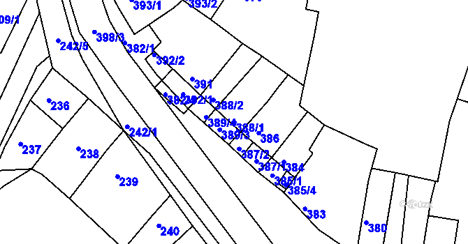 Parcela st. 388/1 v KÚ Hrušovany u Brna, Katastrální mapa
