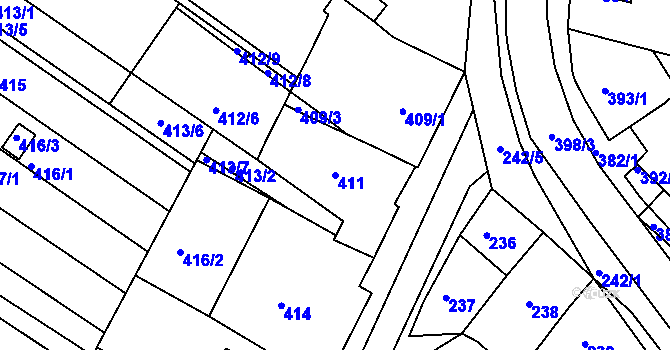 Parcela st. 411 v KÚ Hrušovany u Brna, Katastrální mapa